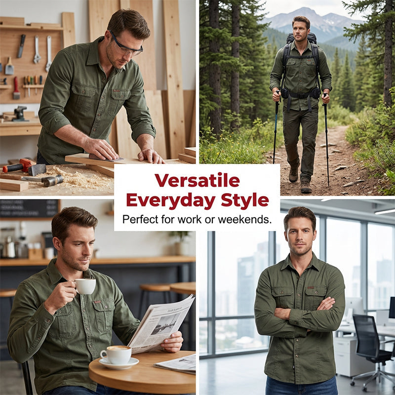 🥳2026 HOT SALE🥳💞50K+ SOLD!👕🔥 50% OFF! Men’s Long Sleeve Cotton Workwear Shirt – Breathable, reinforced seams & dual chest pockets. Tailored fit moves with you. A durable everyday essential. 🛡️✨