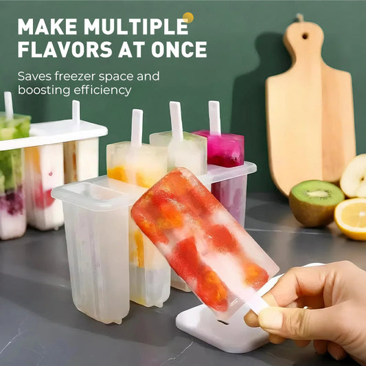🥳2026 HOT SALE🥳💞50K+ SOLD!🍦👶 50% OFF! 4-Cavity Popsicle Mold – Food-grade silicone, leak-proof lid, wooden sticks included. Fun summer treats with grandkids! 🧊✨