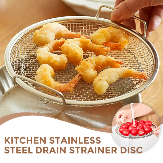 🥳2026 HOT SALE🥳💞50K+ SOLD!🍲🍟 50% OFF! Kitchen Stainless Steel Drain Strainer Disc – Food‑grade, rustproof. Drains oil fast for healthier meals. A kitchen must. 🛡️✨