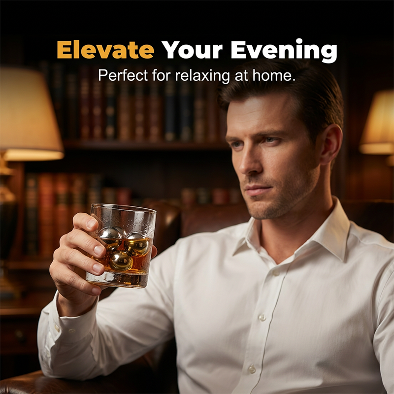 🥳2026 HOT SALE🥳💞50K+ SOLD!🍸💎 50% OFF! Stainless Steel Whiskey Stones – Set includes tray & tongs. Zero dilution, rapid chill. Perfect for a neat dram. A gentleman’s choice. 👔✅