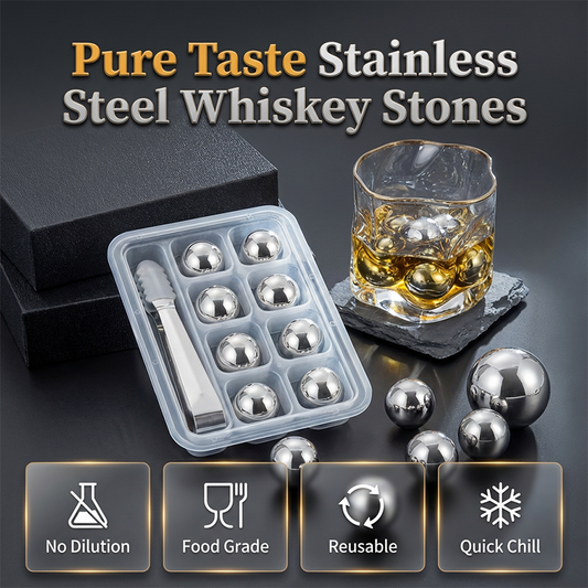 🥳2026 HOT SALE🥳💞50K+ SOLD!🍸💎 50% OFF! Stainless Steel Whiskey Stones – Set includes tray & tongs. Zero dilution, rapid chill. Perfect for a neat dram. A gentleman’s choice. 👔✅
