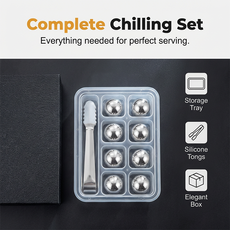 🥳2026 HOT SALE🥳💞50K+ SOLD!🍸💎 50% OFF! Stainless Steel Whiskey Stones – Set includes tray & tongs. Zero dilution, rapid chill. Perfect for a neat dram. A gentleman’s choice. 👔✅