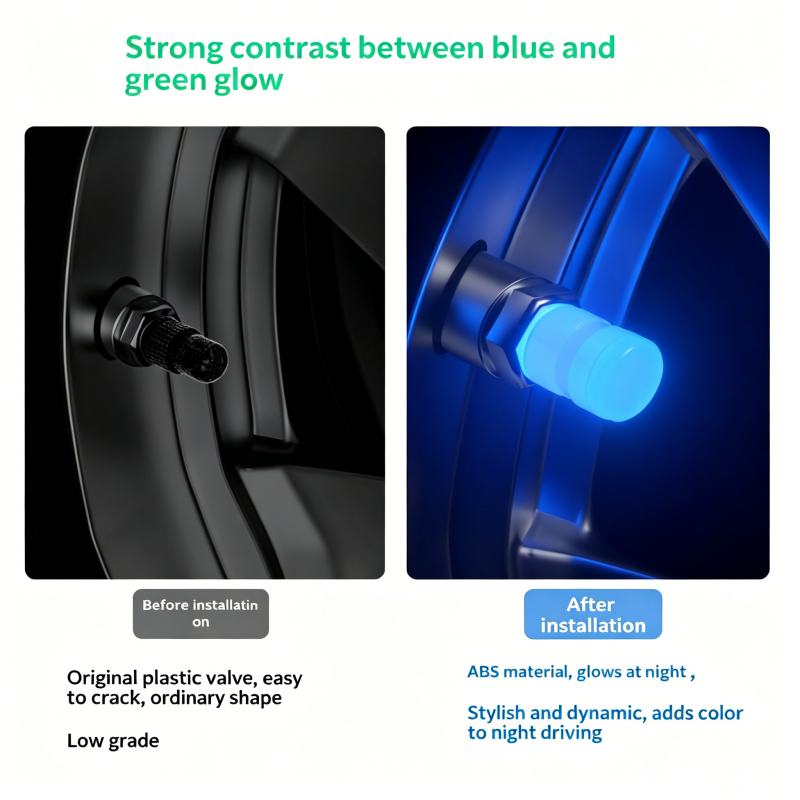 🥳2026 HOT SALE🥳💞50K+ SOLD!🛡️🚘 50% OFF! Glow‑in‑Dark Valve Caps Set of 4 – Absorbs light by day, glows by night. Protects valve stems from moisture & grime. Durable ABS, fits most cars & bikes. Smart & stylish! 🔧💚