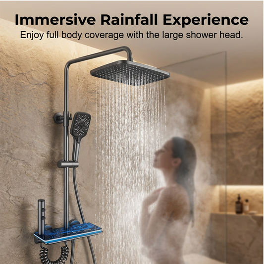 🥳2026 HOT SALE🥳💞50K+ SOLD!💧🌙 50% OFF! Digital Display Shower System – Starry sky LED, built‑in shelf. 4 spray modes, alloy body. Spa at home. ✨🚿