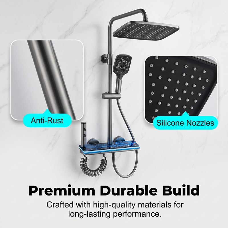 🥳2026 HOT SALE🥳💞50K+ SOLD!💧🌙 50% OFF! Digital Display Shower System – Starry sky LED, built‑in shelf. 4 spray modes, alloy body. Spa at home. ✨🚿