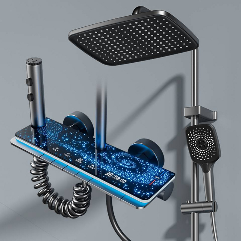🥳2026 HOT SALE🥳💞50K+ SOLD!💧🌙 50% OFF! Digital Display Shower System – Starry sky LED, built‑in shelf. 4 spray modes, alloy body. Spa at home. ✨🚿