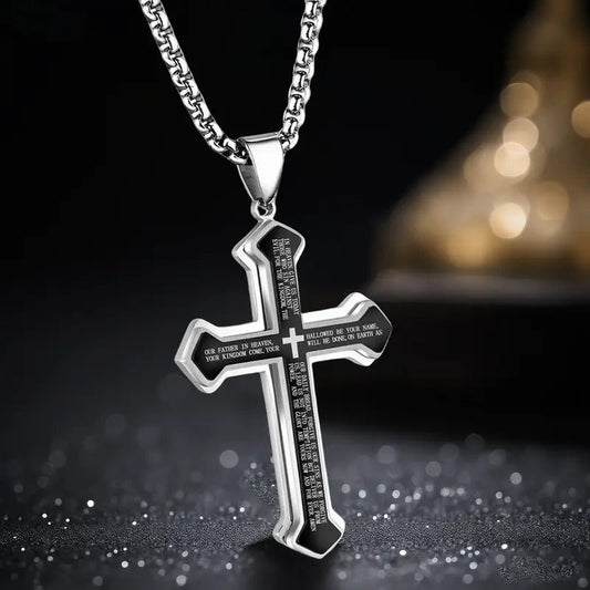 🥳2026 HOT SALE🥳💞50K+ SOLD!✝️⛪ 50% OFF! Men's Lord's Prayer Cross Necklace – Titanium steel, rust‑proof. Entire prayer engraved. A meaningful symbol of faith. 🛡️✨