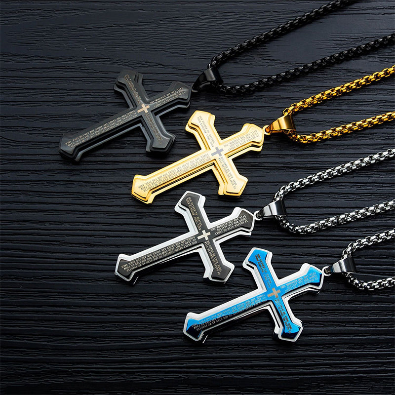 🥳2026 HOT SALE🥳💞50K+ SOLD!✝️⛪ 50% OFF! Men's Lord's Prayer Cross Necklace – Titanium steel, rust‑proof. Entire prayer engraved. A meaningful symbol of faith. 🛡️✨
