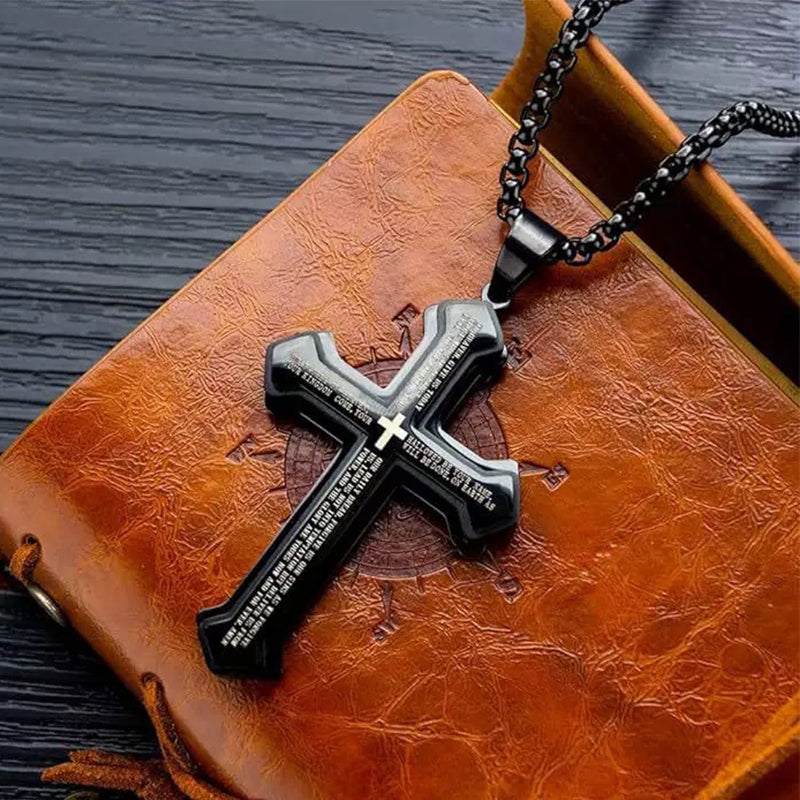 🥳2026 HOT SALE🥳💞50K+ SOLD!✝️⛪ 50% OFF! Men's Lord's Prayer Cross Necklace – Titanium steel, rust‑proof. Entire prayer engraved. A meaningful symbol of faith. 🛡️✨