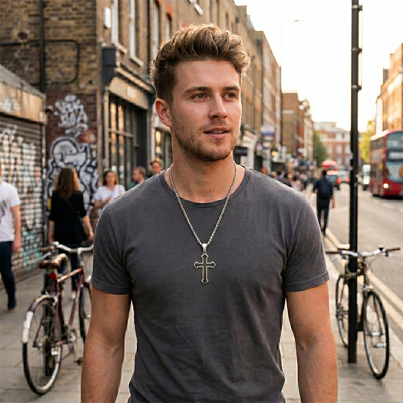 🥳2026 HOT SALE🥳💞50K+ SOLD!✝️⛪ 50% OFF! Men's Lord's Prayer Cross Necklace – Titanium steel, rust‑proof. Entire prayer engraved. A meaningful symbol of faith. 🛡️✨