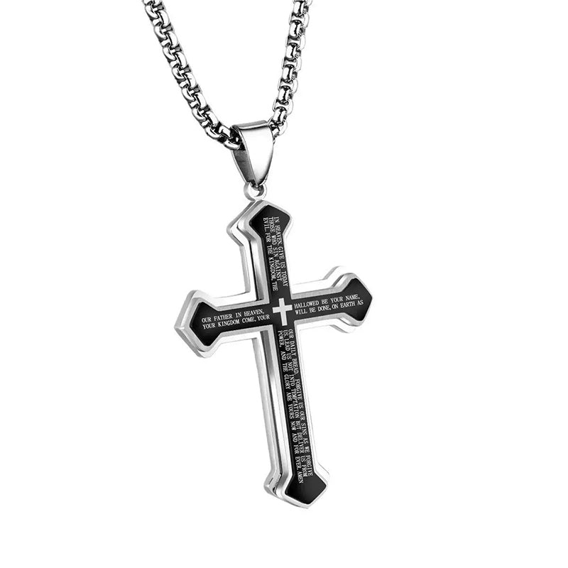 🥳2026 HOT SALE🥳💞50K+ SOLD!✝️⛪ 50% OFF! Men's Lord's Prayer Cross Necklace – Titanium steel, rust‑proof. Entire prayer engraved. A meaningful symbol of faith. 🛡️✨