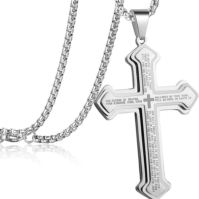 🥳2026 HOT SALE🥳💞50K+ SOLD!✝️⛪ 50% OFF! Men's Lord's Prayer Cross Necklace – Titanium steel, rust‑proof. Entire prayer engraved. A meaningful symbol of faith. 🛡️✨