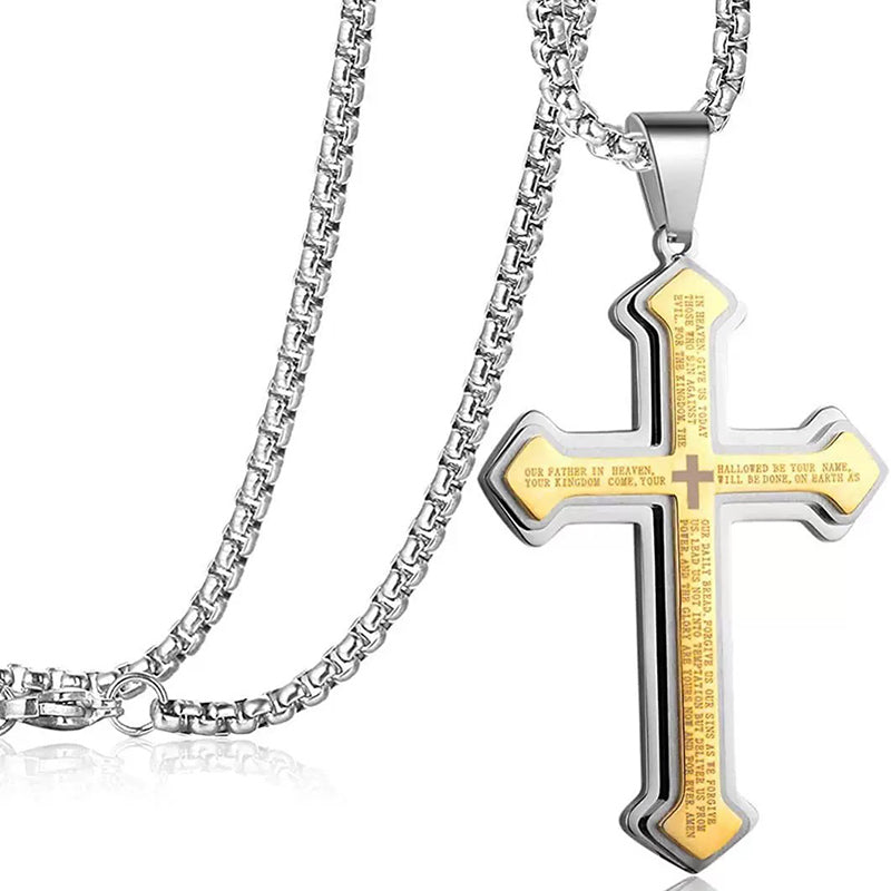 🥳2026 HOT SALE🥳💞50K+ SOLD!✝️⛪ 50% OFF! Men's Lord's Prayer Cross Necklace – Titanium steel, rust‑proof. Entire prayer engraved. A meaningful symbol of faith. 🛡️✨