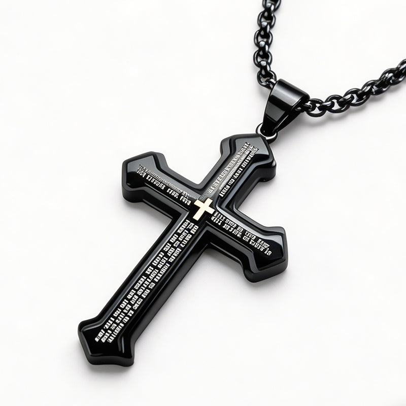 🥳2026 HOT SALE🥳💞50K+ SOLD!✝️⛪ 50% OFF! Men's Lord's Prayer Cross Necklace – Titanium steel, rust‑proof. Entire prayer engraved. A meaningful symbol of faith. 🛡️✨