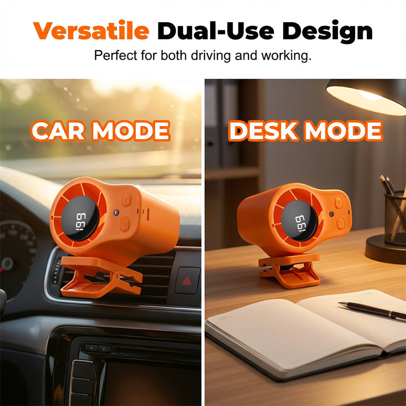 🥳2026 HOT SALE🥳💞50K+ SOLD!🧊💨 50% OFF! Hands‑Free Cooling Fan – LED display, 199 speeds. Car vent or desktop, USB rechargeable. Stay cool anywhere. 🚗✨