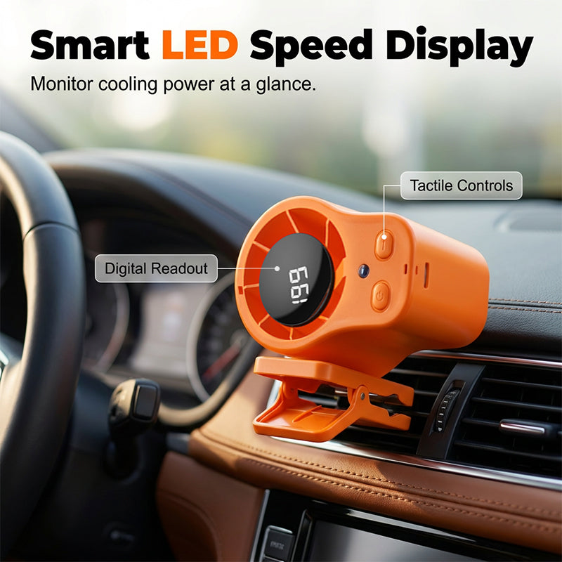 🥳2026 HOT SALE🥳💞50K+ SOLD!🧊💨 50% OFF! Hands‑Free Cooling Fan – LED display, 199 speeds. Car vent or desktop, USB rechargeable. Stay cool anywhere. 🚗✨