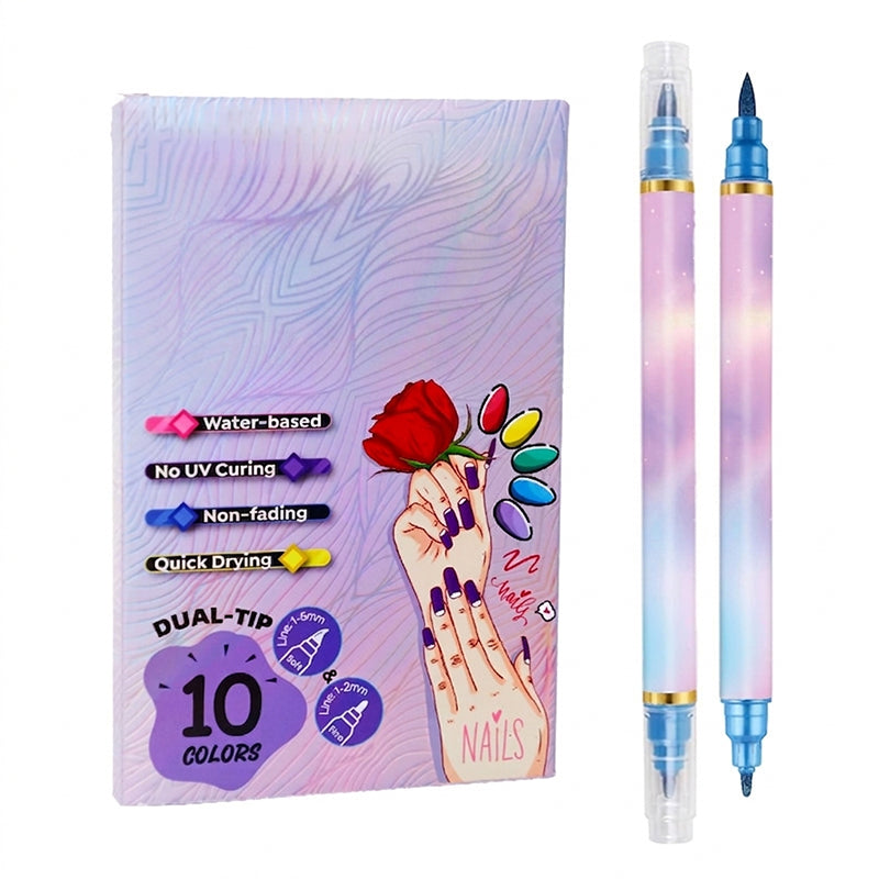 🥳2026 HOT SALE🥳💞50K+ SOLD! 💅🎨 50% OFF! 10-Color Dual-Tip Nail Art Markers – fine & bold tips for easy DIY designs. Quick-dry, no UV lamp needed! Salon results at home! 🛡️✨
