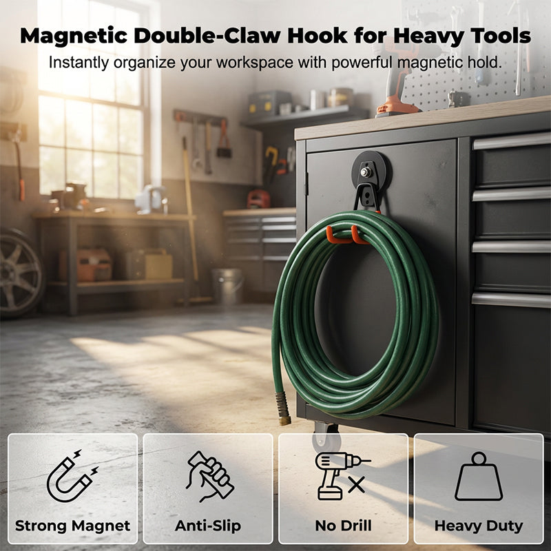 🥳2026 HOT SALE🥳💞50K+ SOLD!🧲💎 50% OFF! Heavy-Duty Magnetic Double-Claw Hook – Industrial neodymium magnet, anti-slip rubber coating. No drilling, holds up to 26kg! 🛡️✨