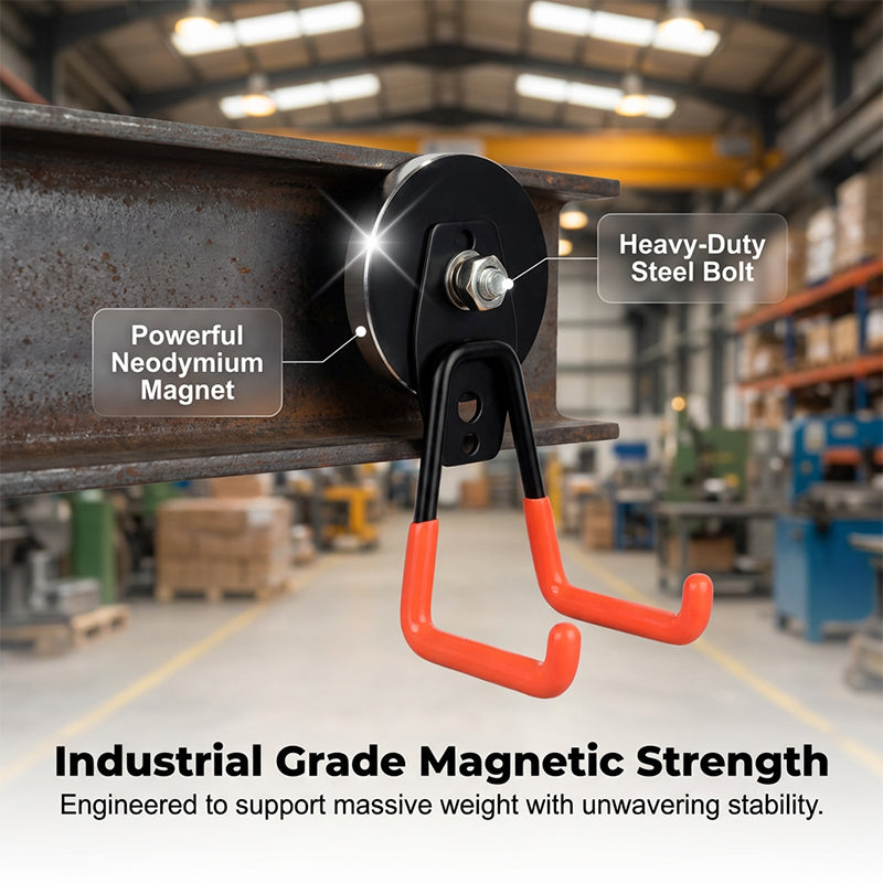 🥳2026 HOT SALE🥳💞50K+ SOLD!🧲💎 50% OFF! Heavy-Duty Magnetic Double-Claw Hook – Industrial neodymium magnet, anti-slip rubber coating. No drilling, holds up to 26kg! 🛡️✨