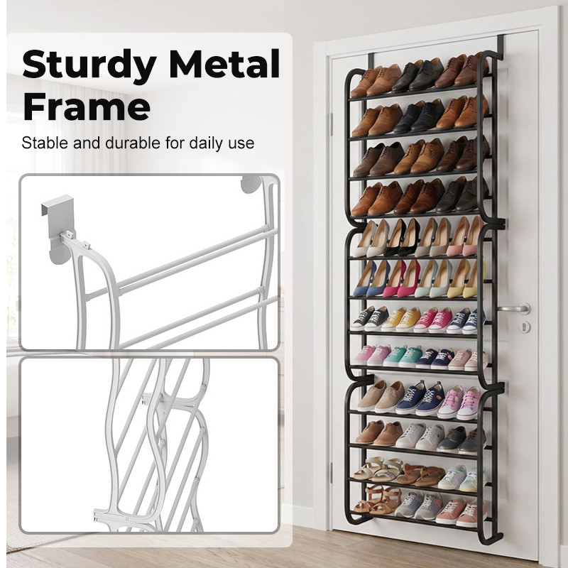 🥳2026 HOT SALE🥳💞50K+ SOLD!🚪👟 50% OFF! Over‑the‑Door Shoe Rack – 24 pockets, holds 24 pairs. Tool‑free install, no drilling. Maximise storage instantly! 🏠✨