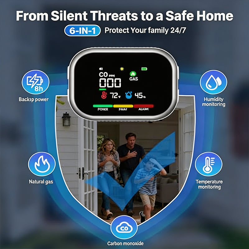 🥳2026 HOT SALE🥳💞50K+ SOLD!🔥🏠 50% OFF! Portable 6‑in‑1 Gas Alarm – Detects CO, combustible gas, smoke & more. LCD display & audible alert – protect your family without costly inspections! 🛡️✨