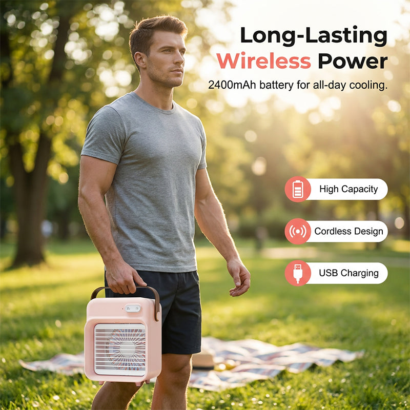 🥳2026 HOT SALE🥳💞50K+ SOLD!💨❄️ 50% OFF! Wireless Desktop Air Cooler & Humidifier – Nano mist, 3 speeds, 2400mAh. Instant chill anywhere. Your personal oasis! 🌬️💧