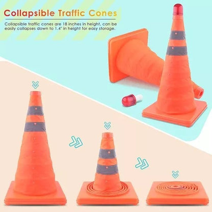 🥳2026 HOT SALE🥳💞50K+ SOLD!🚨🛑 50% OFF! Foldable Reflective Safety Cone – Get FREE LED lights! Seen in fog & darkness. Save lives on highways. A must‑have for every car! 🔆✨