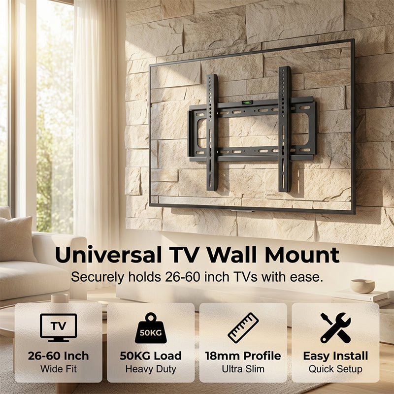 🥳2026 HOT SALE🥳💞50K+ SOLD! 📺🔧 LIMITED-TIME 50% OFF! Universal TV Wall Mount – fits most 14-60" screens, VESA up to 600x400. 15° tilt & bubble level. Easy DIY install! 🛠️✨