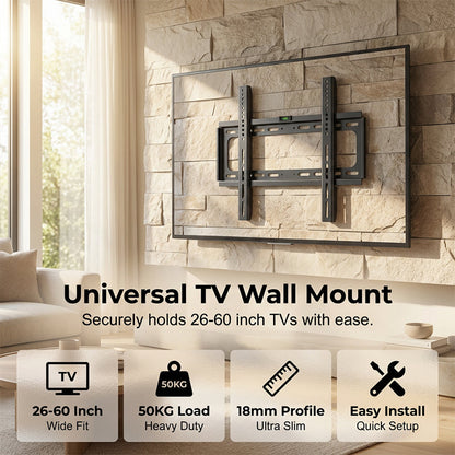 🥳2026 HOT SALE🥳💞50K+ SOLD! 📺🔧 LIMITED-TIME 50% OFF! Universal TV Wall Mount – fits most 14-60" screens, VESA up to 600x400. 15° tilt & bubble level. Easy DIY install! 🛠️✨