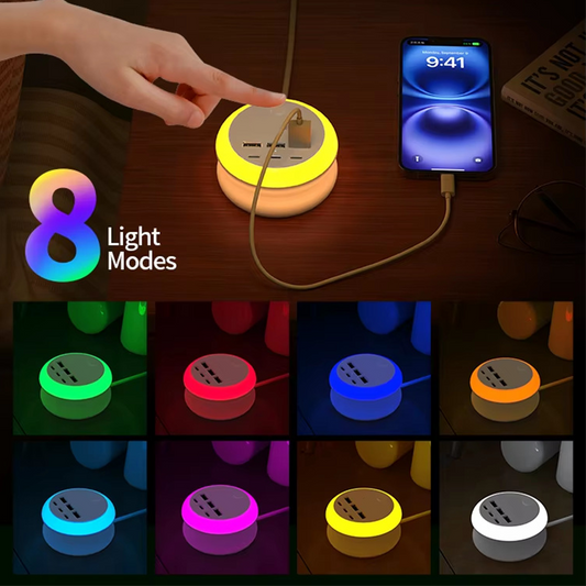 🥳2026 HOT SALE🥳💞50K+ SOLD!🌙💡 50% OFF! 6‑in‑1 Charging Station – 3 Type‑C + 3 USB‑A, smart distribution. 8‑colour ambient light, perfect for bedside or desk. No more hunting for plugs! 🌟💚