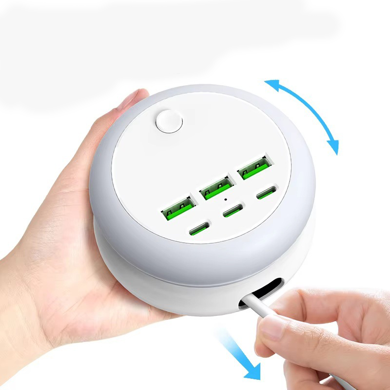 🥳2026 HOT SALE🥳💞50K+ SOLD!🌙💡 50% OFF! 6‑in‑1 Charging Station – 3 Type‑C + 3 USB‑A, smart distribution. 8‑colour ambient light, perfect for bedside or desk. No more hunting for plugs! 🌟💚