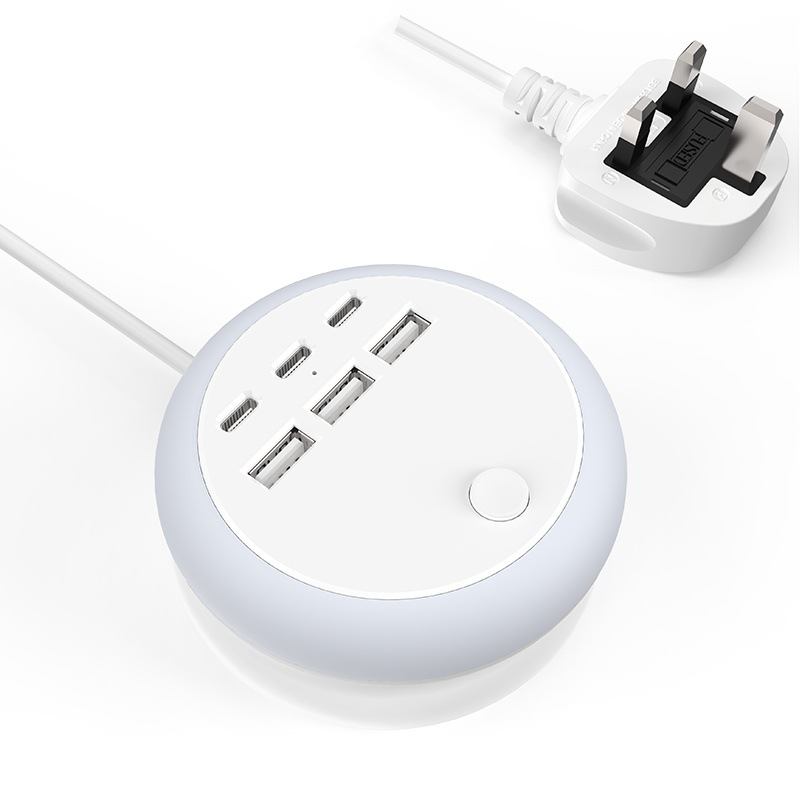 🥳2026 HOT SALE🥳💞50K+ SOLD!🌙💡 50% OFF! 6‑in‑1 Charging Station – 3 Type‑C + 3 USB‑A, smart distribution. 8‑colour ambient light, perfect for bedside or desk. No more hunting for plugs! 🌟💚