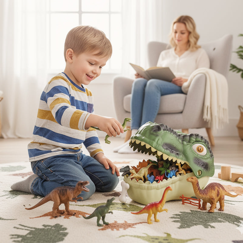 🥳2026 HOT SALE🥳💞50K+ SOLD! 🦖🎁 50% OFF! Kids Fun & Educational Dinosaur Toy Kit – T‑Rex head storage box keeps toys organised. Lifelike figures, waterproof & durable – sparks imagination & learning! 🧩✨