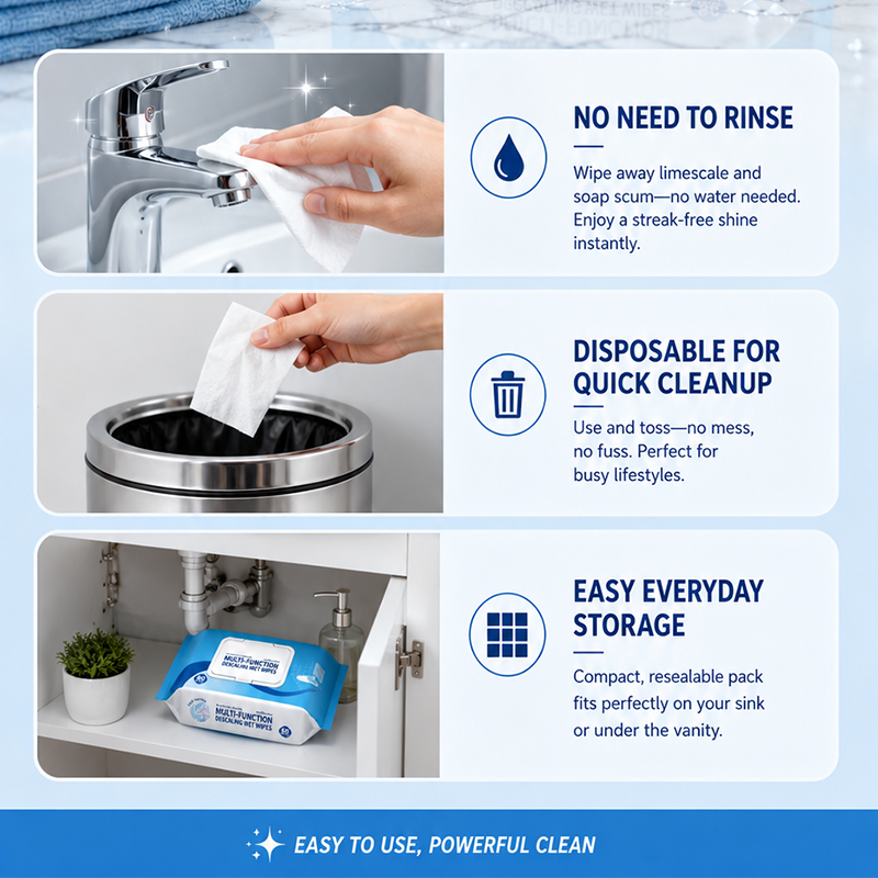 🥳2026 HOT SALE🥳💞50K+ SOLD!🧽💧 50% OFF! Bathroom Descaling Wipes – No rinse, no scrubbing. Dissolves limescale & soap scum fast. Just wipe & shine! ✨🛁