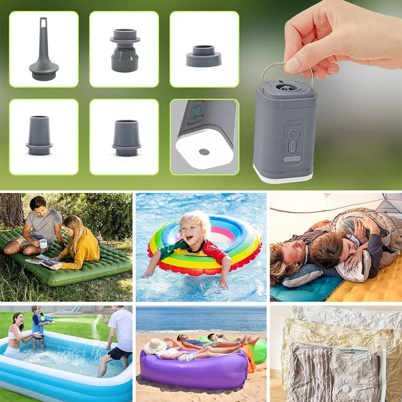 🥳2026 HOT SALE🥳💞50K+ SOLD!🏕️🔋 50% OFF! Rechargeable Camping Air Pump – Fast inflate/deflate, LED light, 5 nozzles. Compact & lightweight. Set up camp in minutes! 💨✨