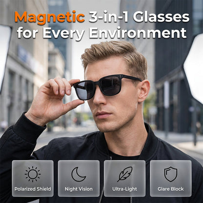 🥳2026 HOT SALE🥳💞50K+ SOLD!👓🧲 50% OFF! Magnetic 3‑in‑1 Glasses – Swap lenses in a snap: clear, polarised & night vision. One frame, endless clarity! 🌙✨