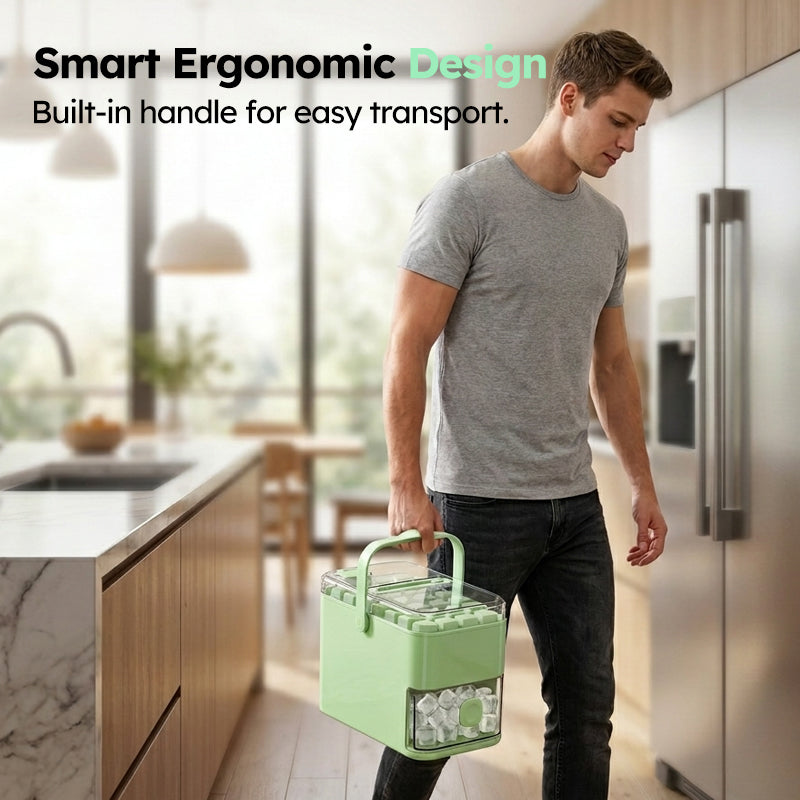 🥳2026 HOT SALE🥳💞50K+ SOLD!❄️🔒 50% OFF! Press‑Type Ice Tray with Storage – Airtight lid blocks fridge odours, keeps ice pure & fresh. Large bin, includes scoop. A kitchen must! 🧊💪