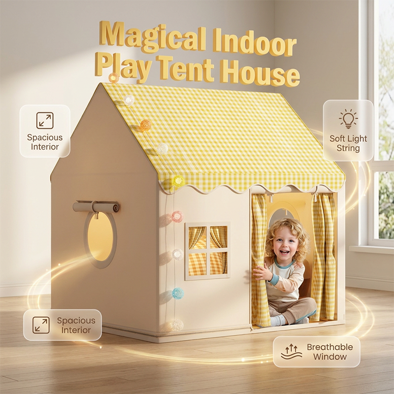 🥳2026 HOT SALE🥳💞50K+ SOLD!🏰✨ 50% OFF! Dream Play Tent for Kids – Fairy lights, roomy interior & gingham style. A magical hideaway for little imaginations! 🌙🌈