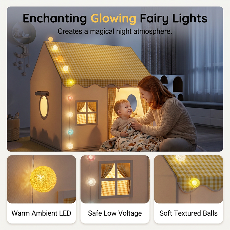 🥳2026 HOT SALE🥳💞50K+ SOLD!🏰✨ 50% OFF! Dream Play Tent for Kids – Fairy lights, roomy interior & gingham style. A magical hideaway for little imaginations! 🌙🌈