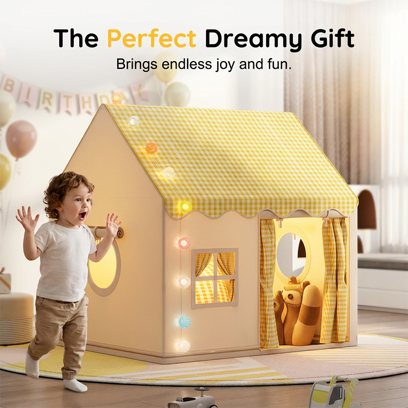 🥳2026 HOT SALE🥳💞50K+ SOLD!🏰✨ 50% OFF! Dream Play Tent for Kids – Fairy lights, roomy interior & gingham style. A magical hideaway for little imaginations! 🌙🌈