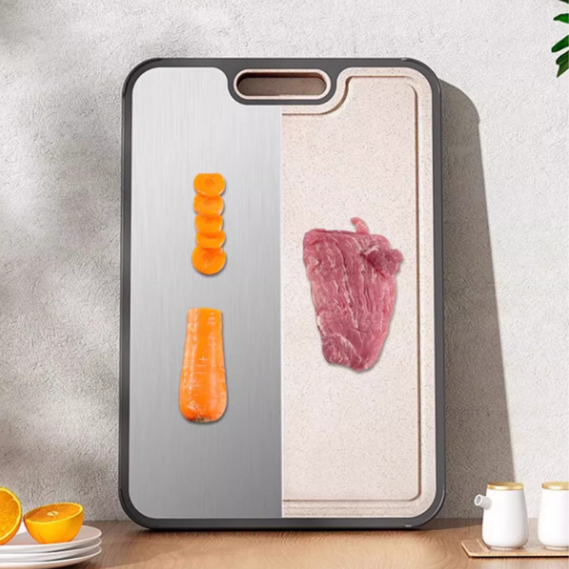 🥳2026 HOT SALE🥳💞50K+ SOLD!🔪🥩 50% OFF! Titanium Cutting Board – Dual‑surface: titanium for meat, wheat straw for veg. Anti‑slip, juice groove, easy clean. Perfect for every kitchen! 🧼✨