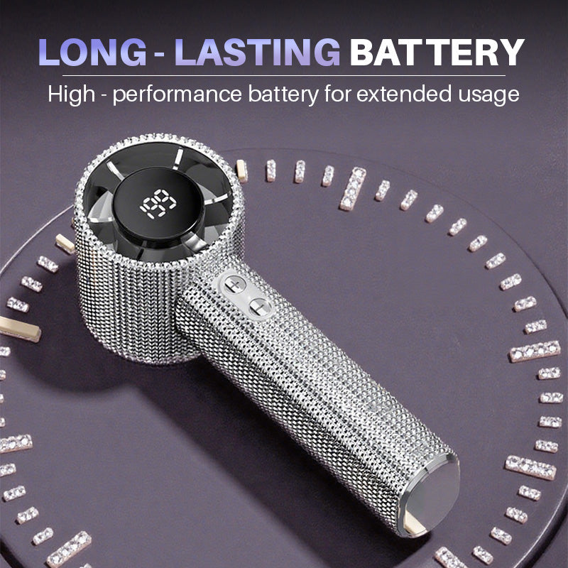 🥳2026 HOT SALE🥳💞50K+ SOLD!💎🌀 50% OFF! Rhinestone Handheld Fan – Powerful wind, long battery life. Stepless speed control, quiet operation. Cool & chic anywhere! ✨💤