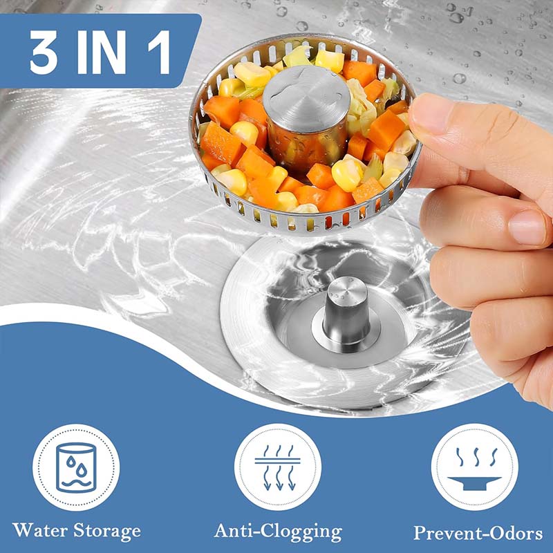🥳2026 HOT SALE🥳💞50K+ SOLD!🚰🛡️ 50% OFF! Kitchen Sink Drain Strainer – 3‑in‑1: strainer, stopper & odour block. Press to fill, press to drain – no more clogs! 🧼✨