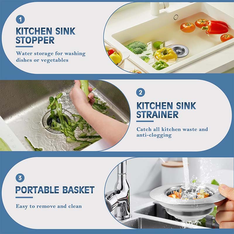 🥳2026 HOT SALE🥳💞50K+ SOLD!🚰🛡️ 50% OFF! Kitchen Sink Drain Strainer – 3‑in‑1: strainer, stopper & odour block. Press to fill, press to drain – no more clogs! 🧼✨