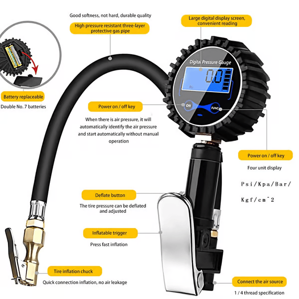 🥳2026 HOT SALE🥳💞50K+ SOLD! 🏎️🔧 LAST DAY 50% OFF! Digital Tire Inflator with Pressure Gauge – ±1% accuracy, 4 units, LED display & bleed valve. Inflate & check tires safely! 🛡️✅