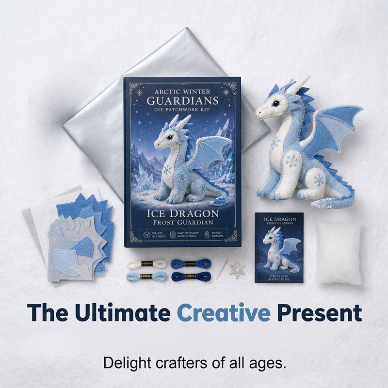 🥳2026 HOT SALE🥳💞50K+ SOLD!🐉🧵 50% OFF! DIY Ice Dragon Felt Patchwork Kit – Pre‑cut fabric, easy stitch holes & visual guide. A magical craft for kids & grandparents! 🌨️✨