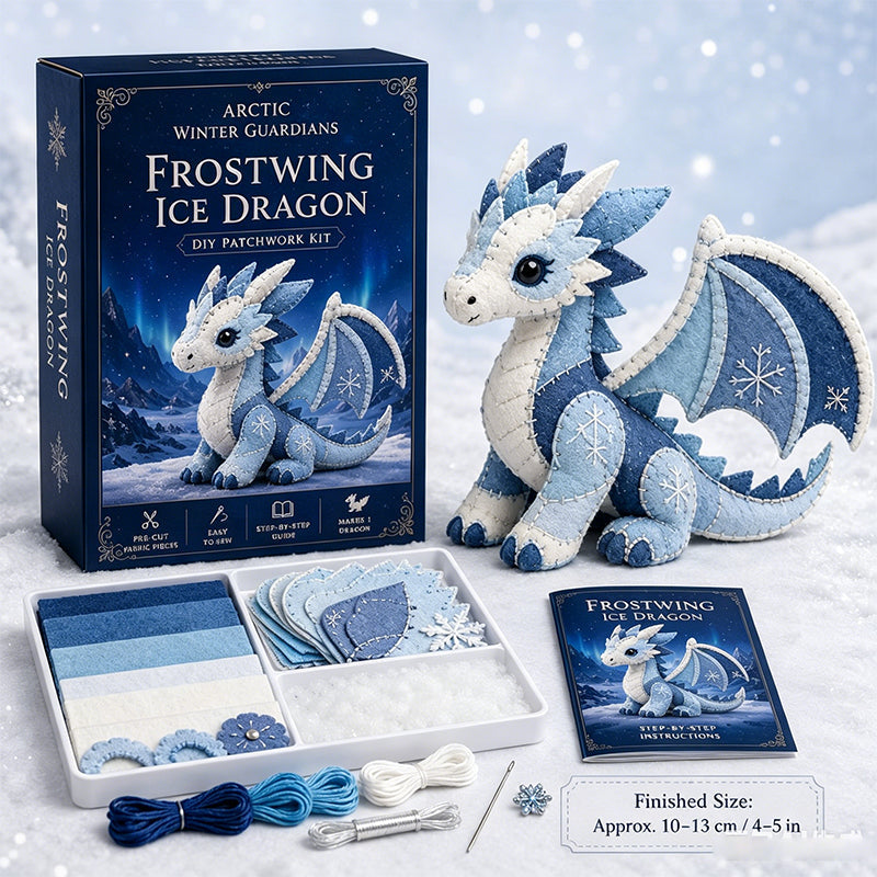 🥳2026 HOT SALE🥳💞50K+ SOLD!🐉🧵 50% OFF! DIY Ice Dragon Felt Patchwork Kit – Pre‑cut fabric, easy stitch holes & visual guide. A magical craft for kids & grandparents! 🌨️✨
