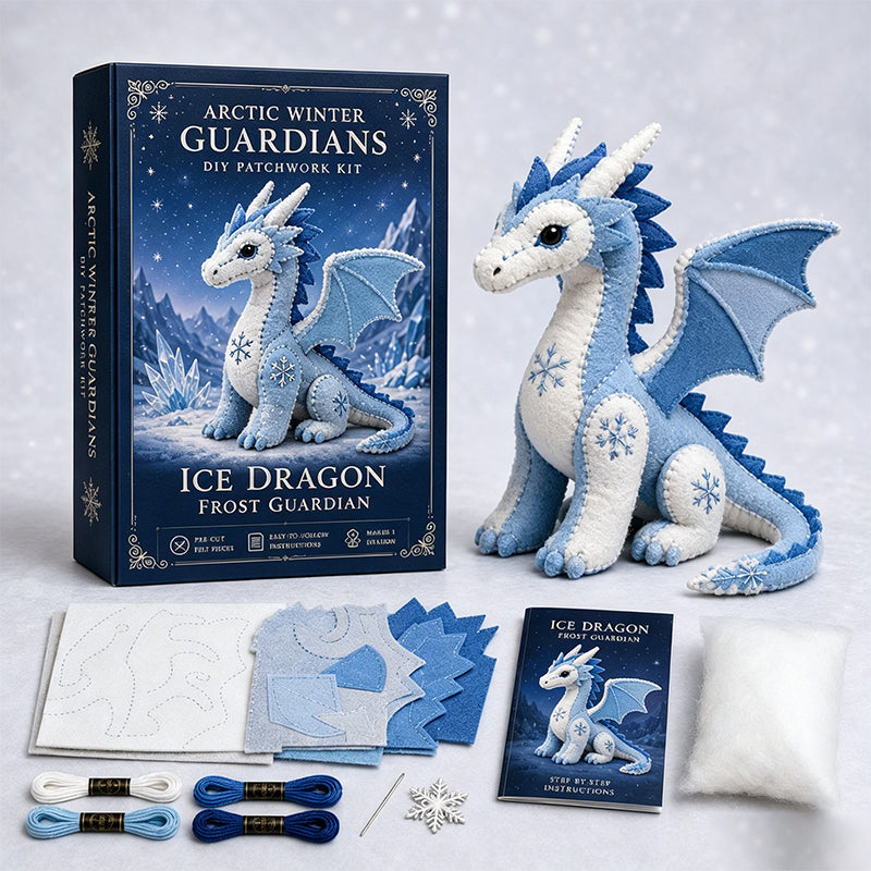 🥳2026 HOT SALE🥳💞50K+ SOLD!🐉🧵 50% OFF! DIY Ice Dragon Felt Patchwork Kit – Pre‑cut fabric, easy stitch holes & visual guide. A magical craft for kids & grandparents! 🌨️✨
