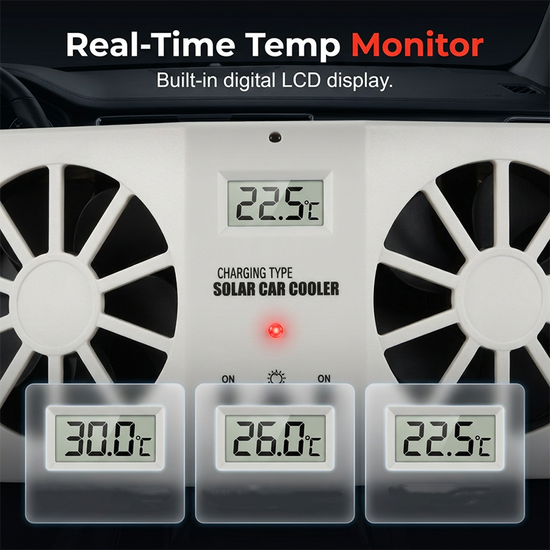 🥳2026 HOT SALE🥳💞50K+ SOLD!☀️🚗 50% OFF! Solar Car Exhaust Fan – Dual turbo fans expel hot air fast. Solar‑powered, no wiring. Real‑time temp display. Step into a cool car! 🌬️✨