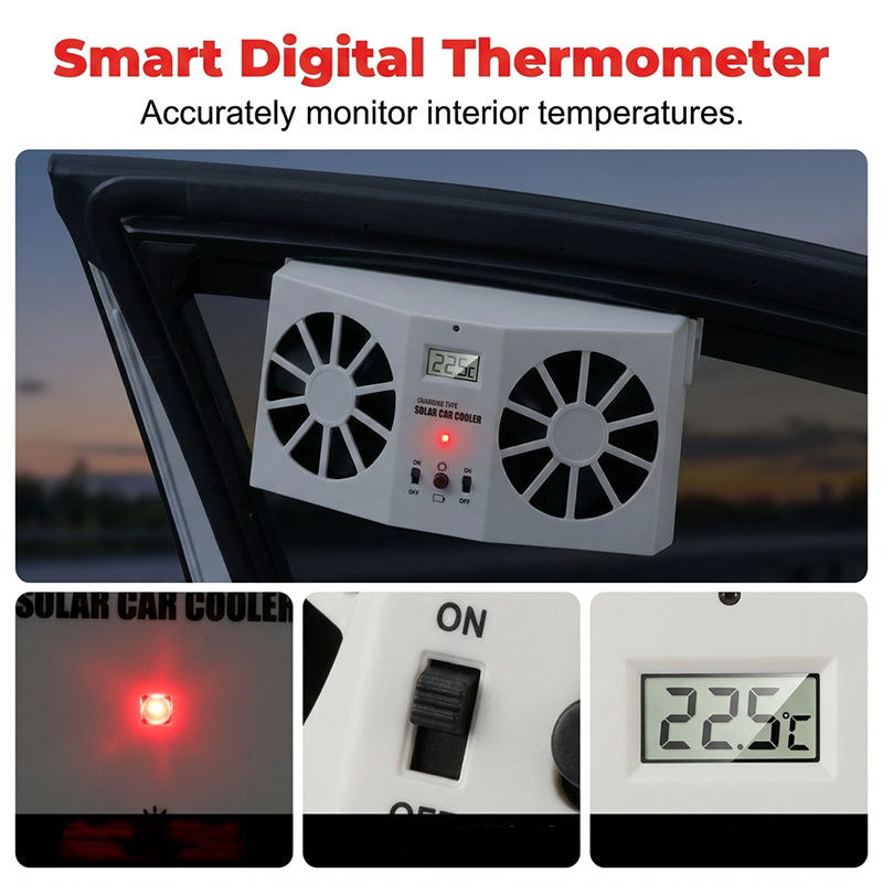 🥳2026 HOT SALE🥳💞50K+ SOLD!☀️🚗 50% OFF! Solar Car Exhaust Fan – Dual turbo fans expel hot air fast. Solar‑powered, no wiring. Real‑time temp display. Step into a cool car! 🌬️✨